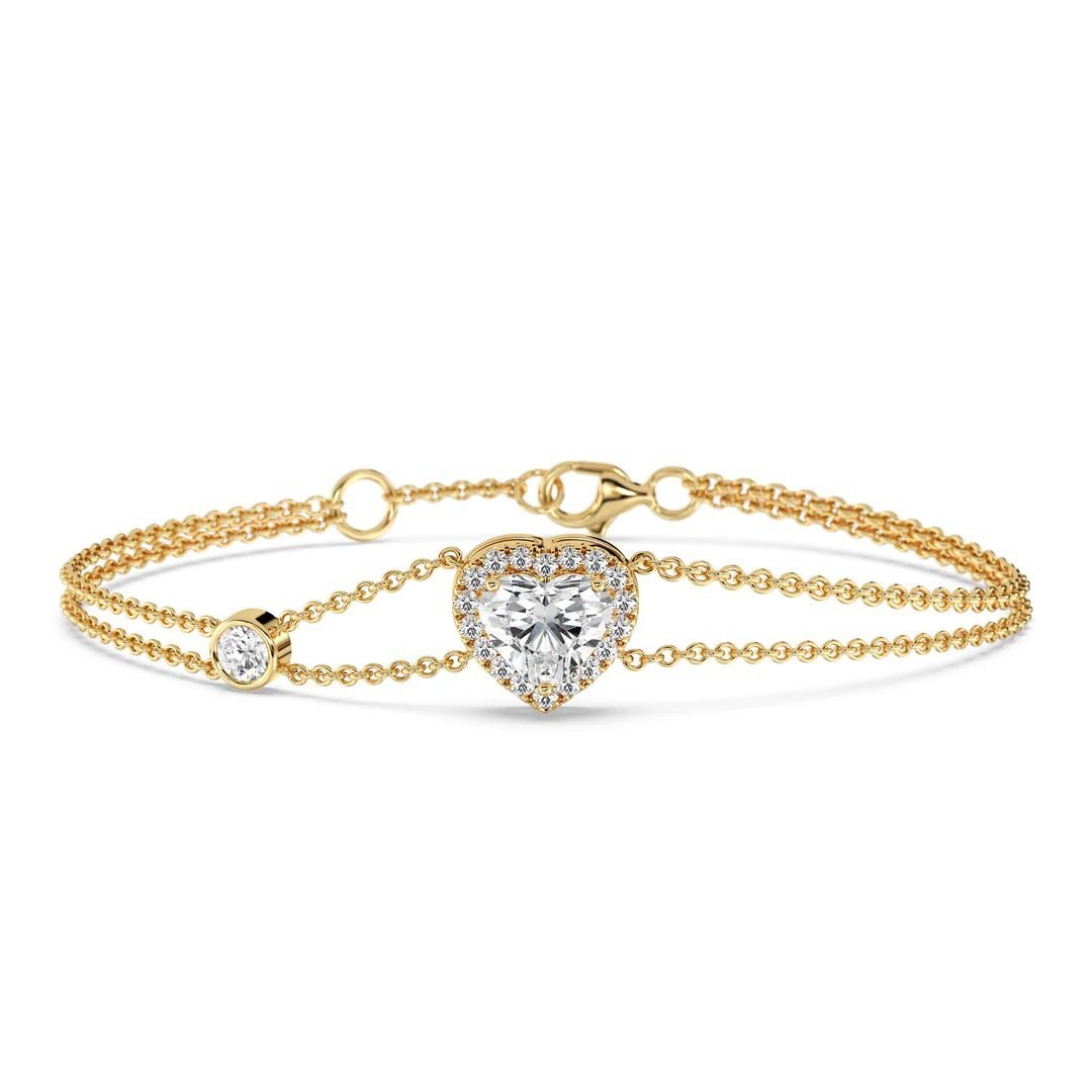 Double Chain Design Halo Bracelet Heart-Cut