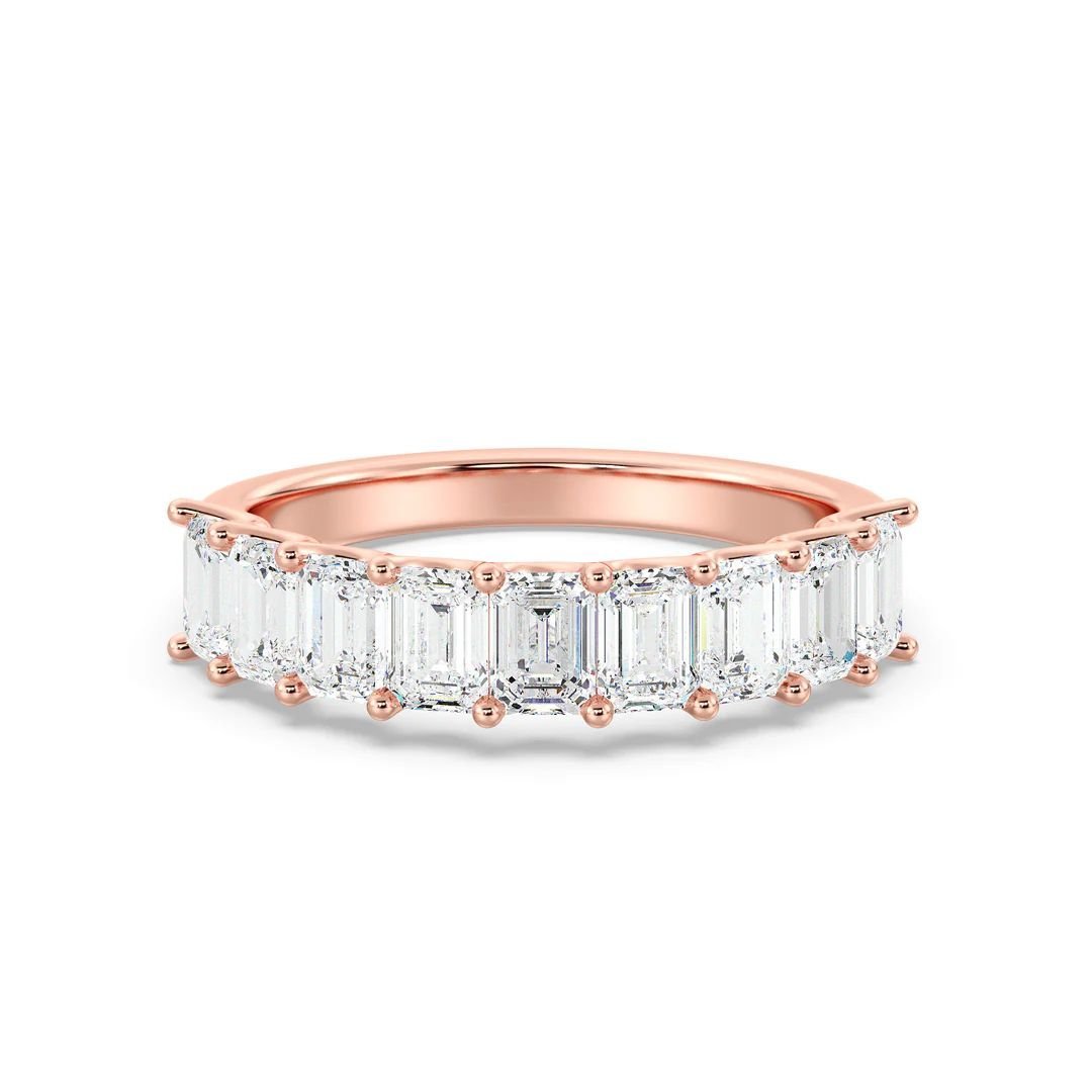 Emerald Cut Scalloped Half Eternity Wedding Ring - Image 9