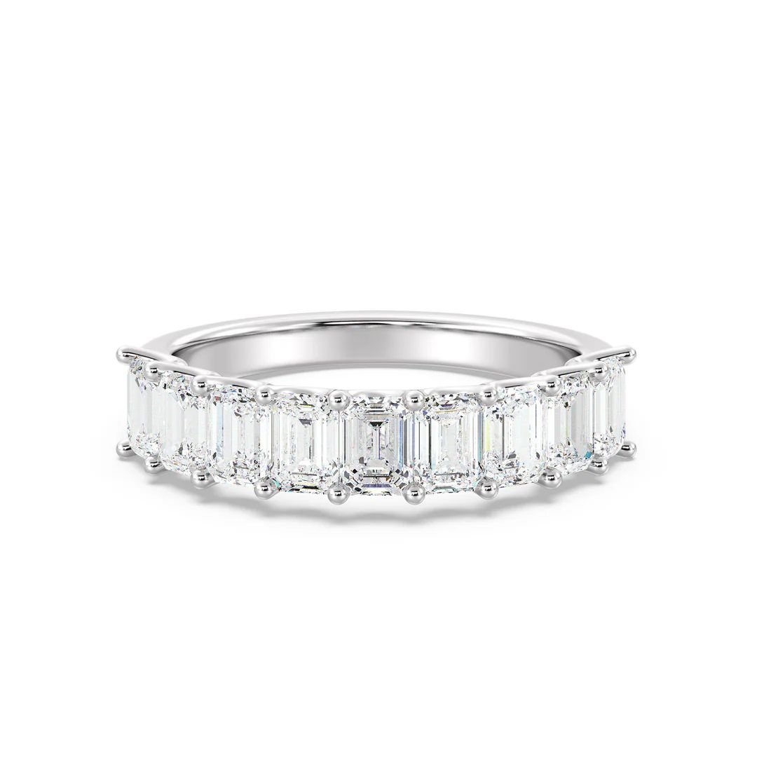 Emerald Cut Scalloped Half Eternity Wedding Ring - Image 5