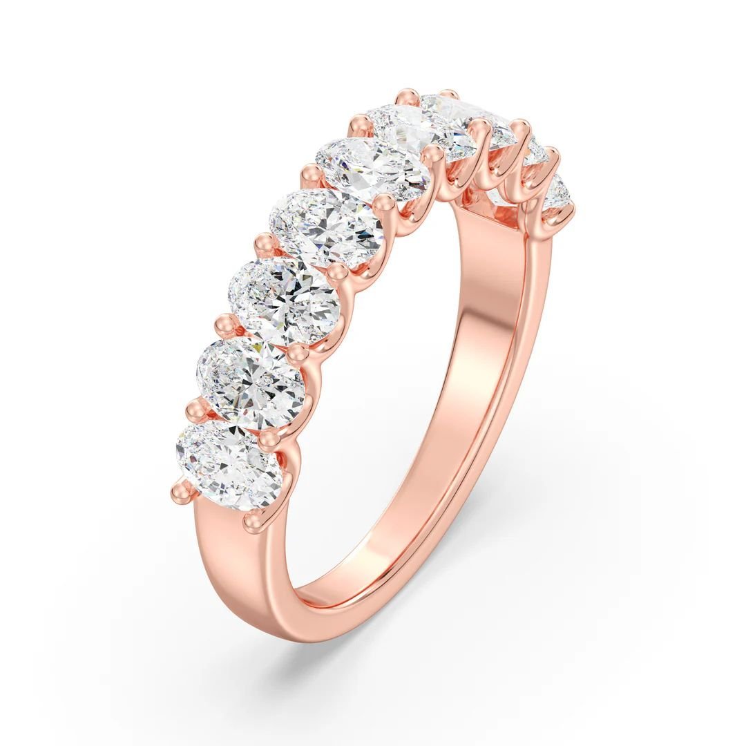 Oval Cut Scalloped Half Eternity Wedding Ring - Image 12