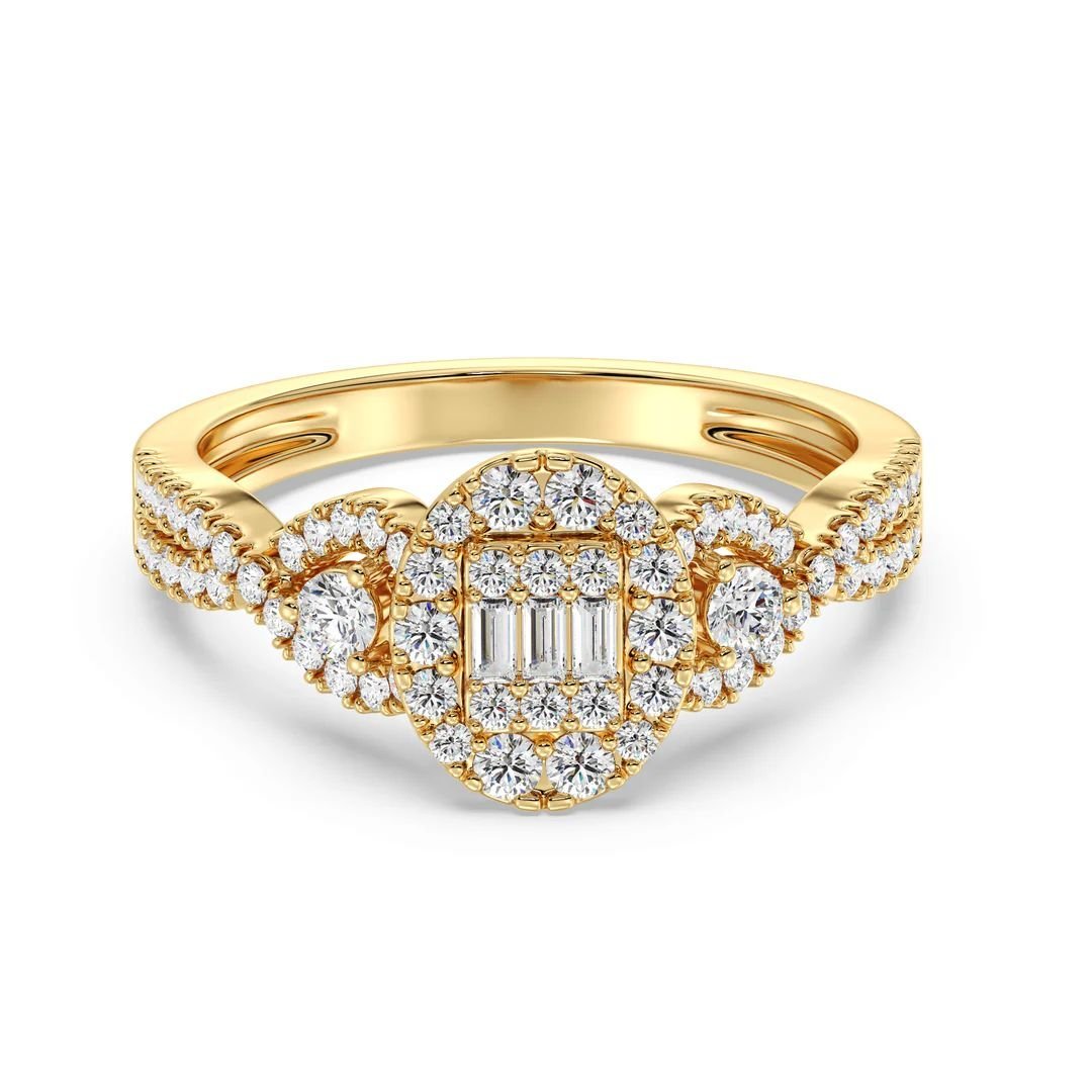 Oval Cluster Halo Engagement Ring