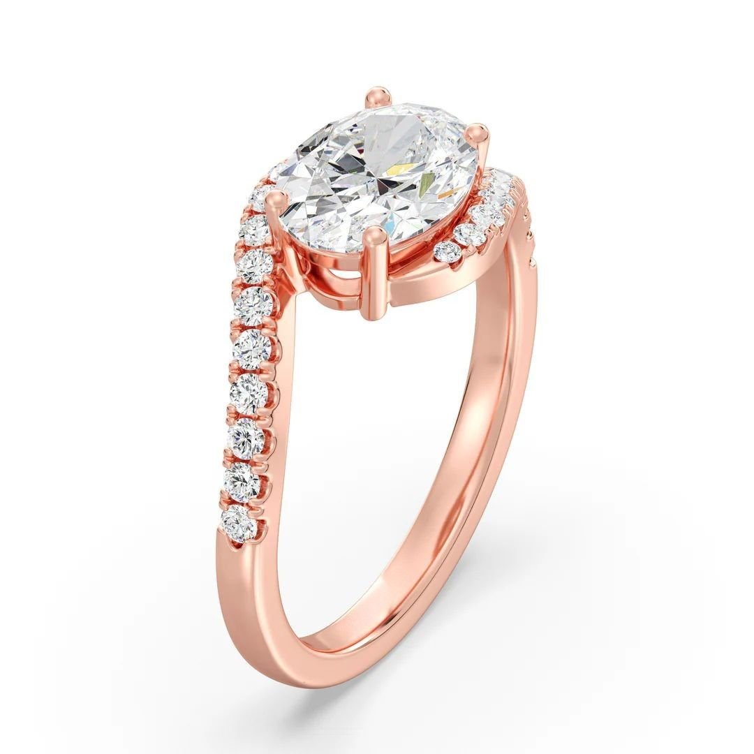 Oval Bypass Engagement Ring with Pavé Accent - Image 12