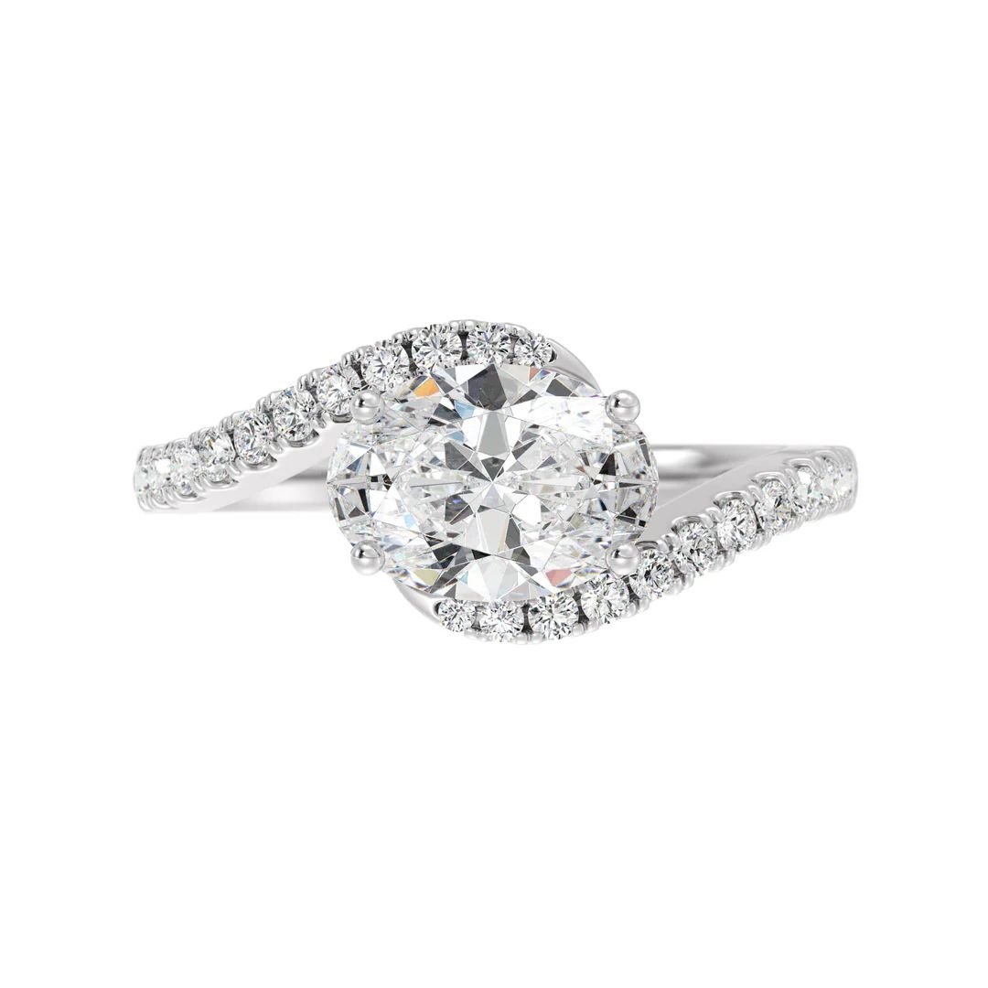 Oval Bypass Engagement Ring with Pavé Accent - Image 8