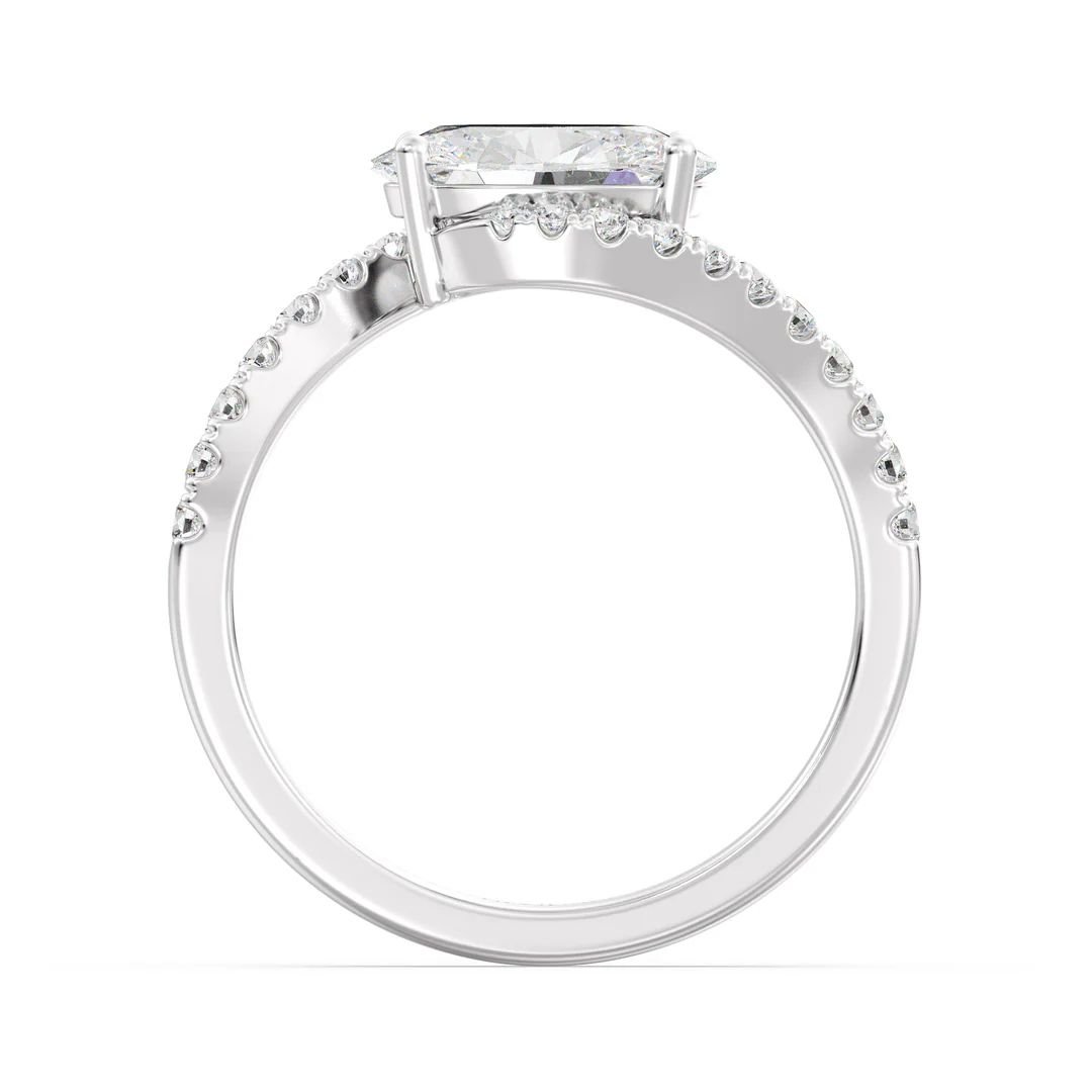 Oval Bypass Engagement Ring with Pavé Accent - Image 9