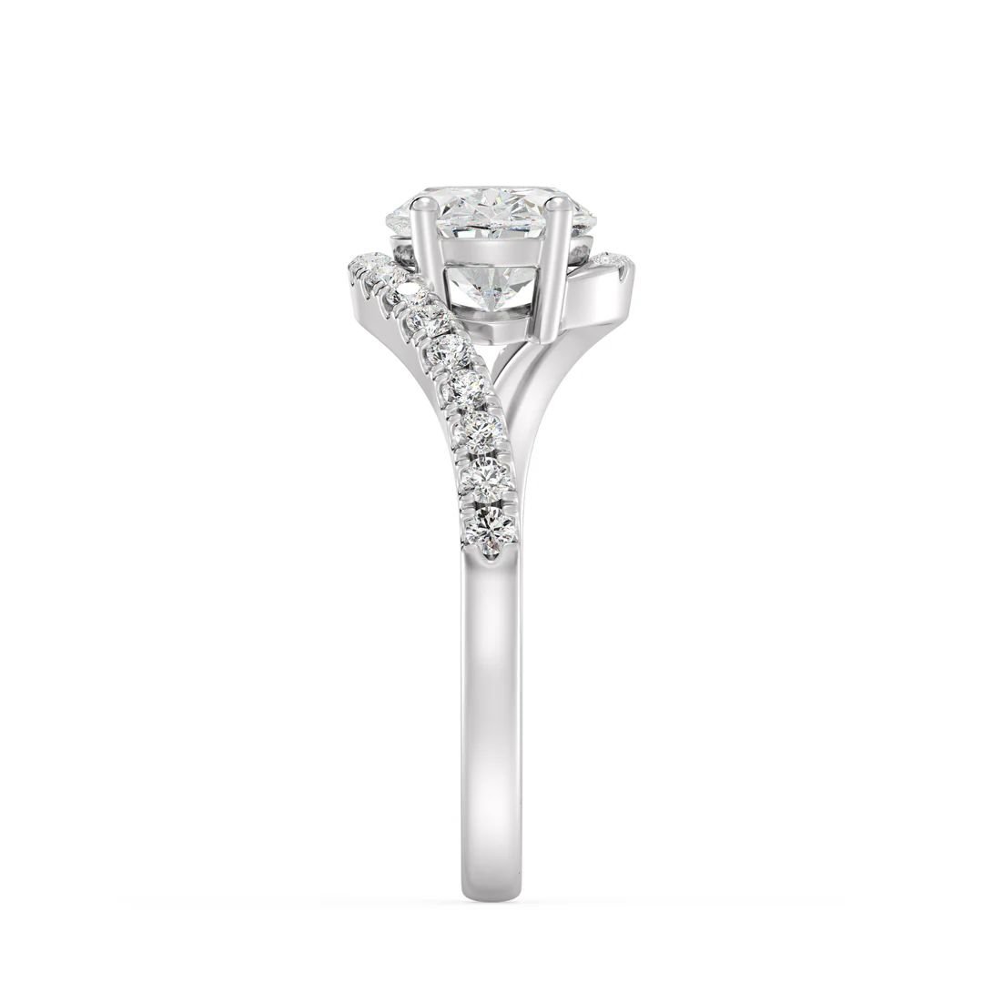 Oval Bypass Engagement Ring with Pavé Accent - Image 10