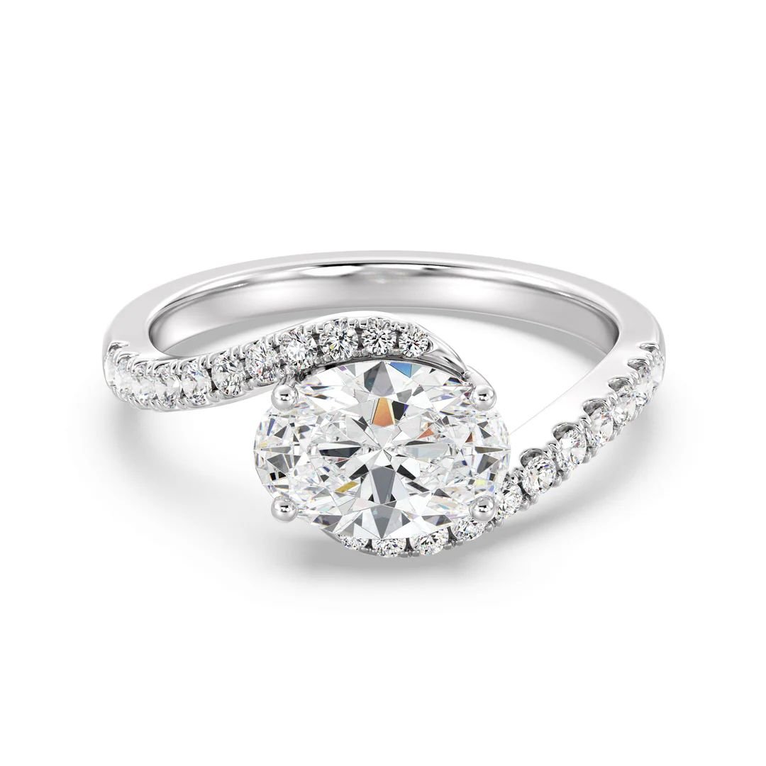 Oval Bypass Engagement Ring with Pavé Accent - Image 6