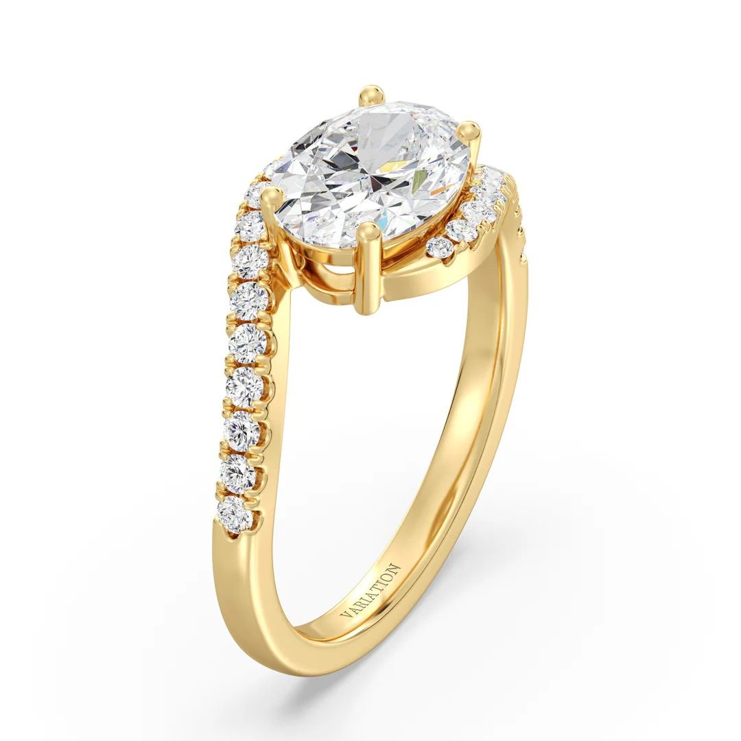Oval Bypass Engagement Ring with Pavé Accent - Image 2