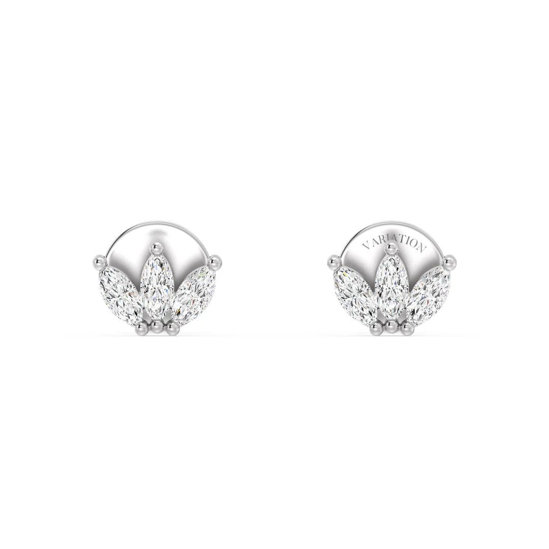 Marquise Cut Lab Grown Diamond Three Stone Stud Earrings - Image 8