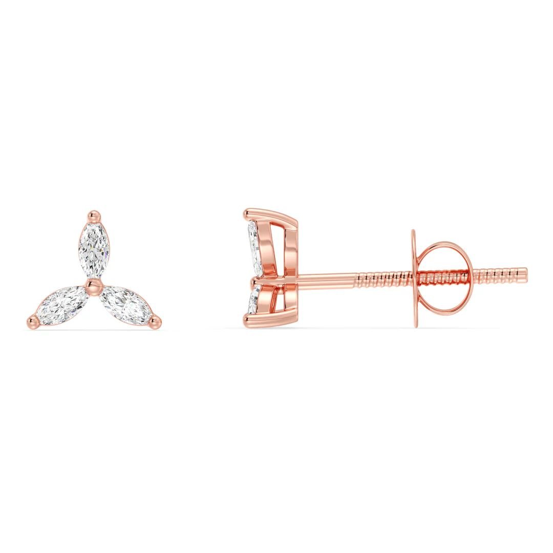 Marquise Cut Three Stone Stud Earrings - Image 6