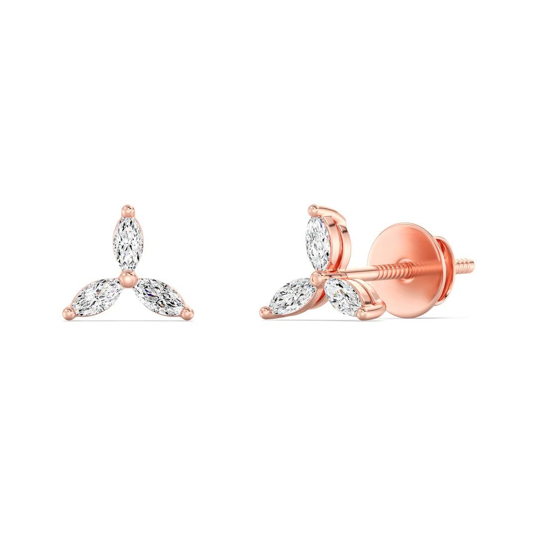 Marquise Cut Three Stone Stud Earrings - Image 4