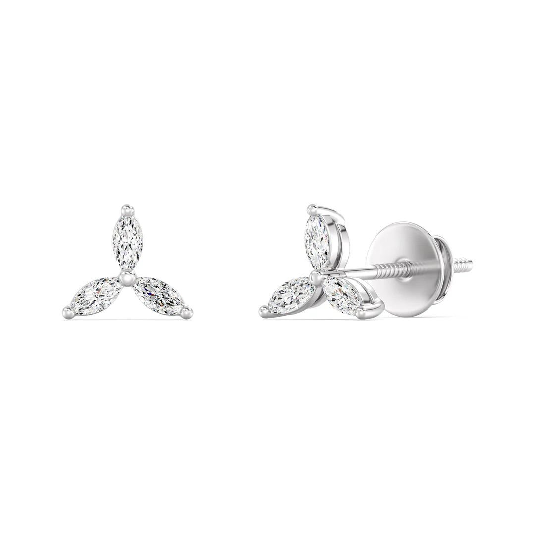 Marquise Cut Three Stone Stud Earrings - Image 7