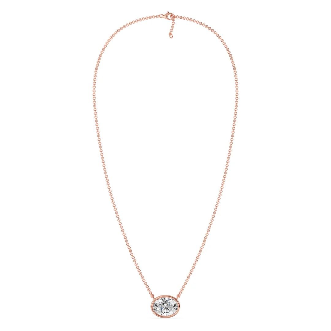 Oval Bezel-Set Solitaire Pendant Necklace - Image 11