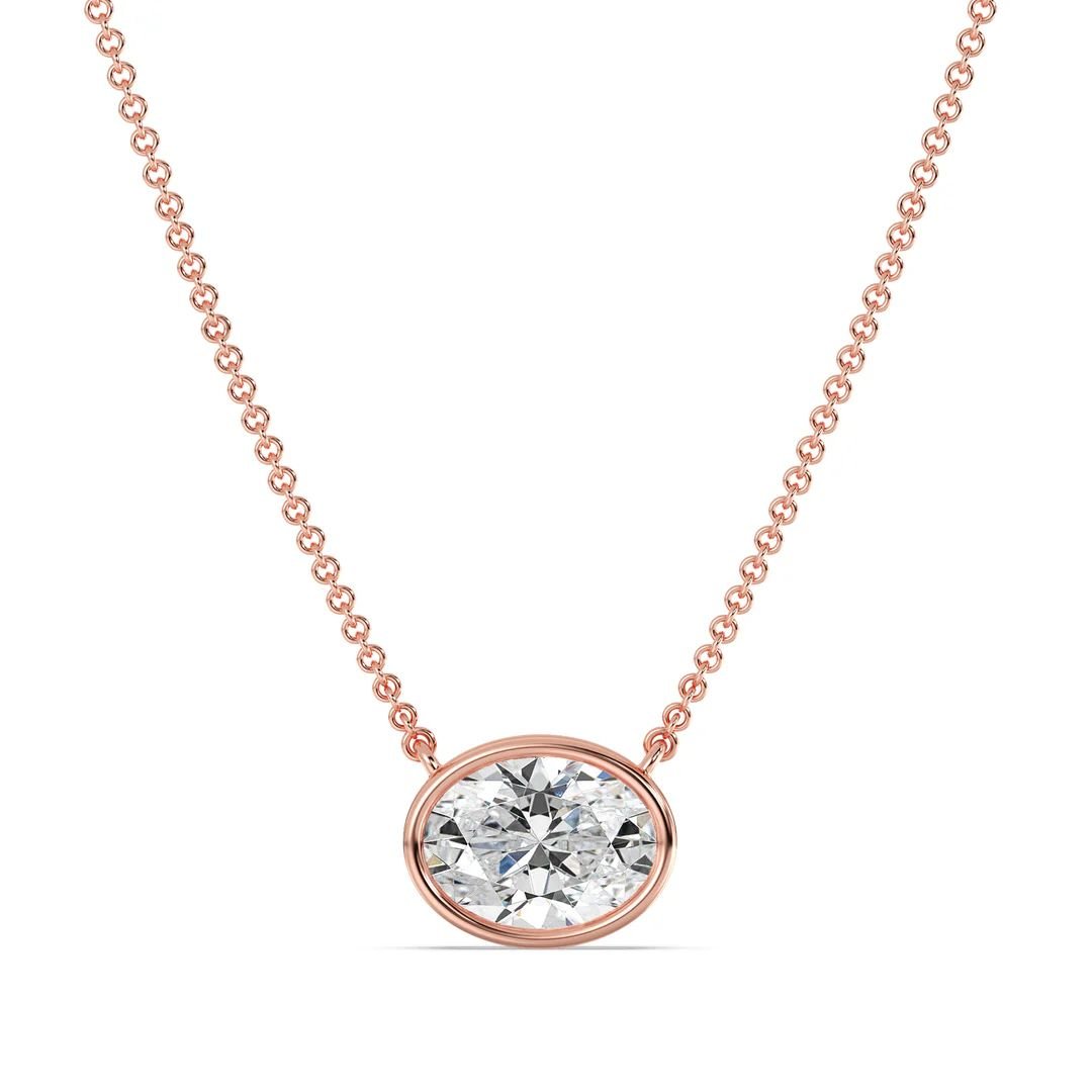 Oval Bezel-Set Solitaire Pendant Necklace - Image 9