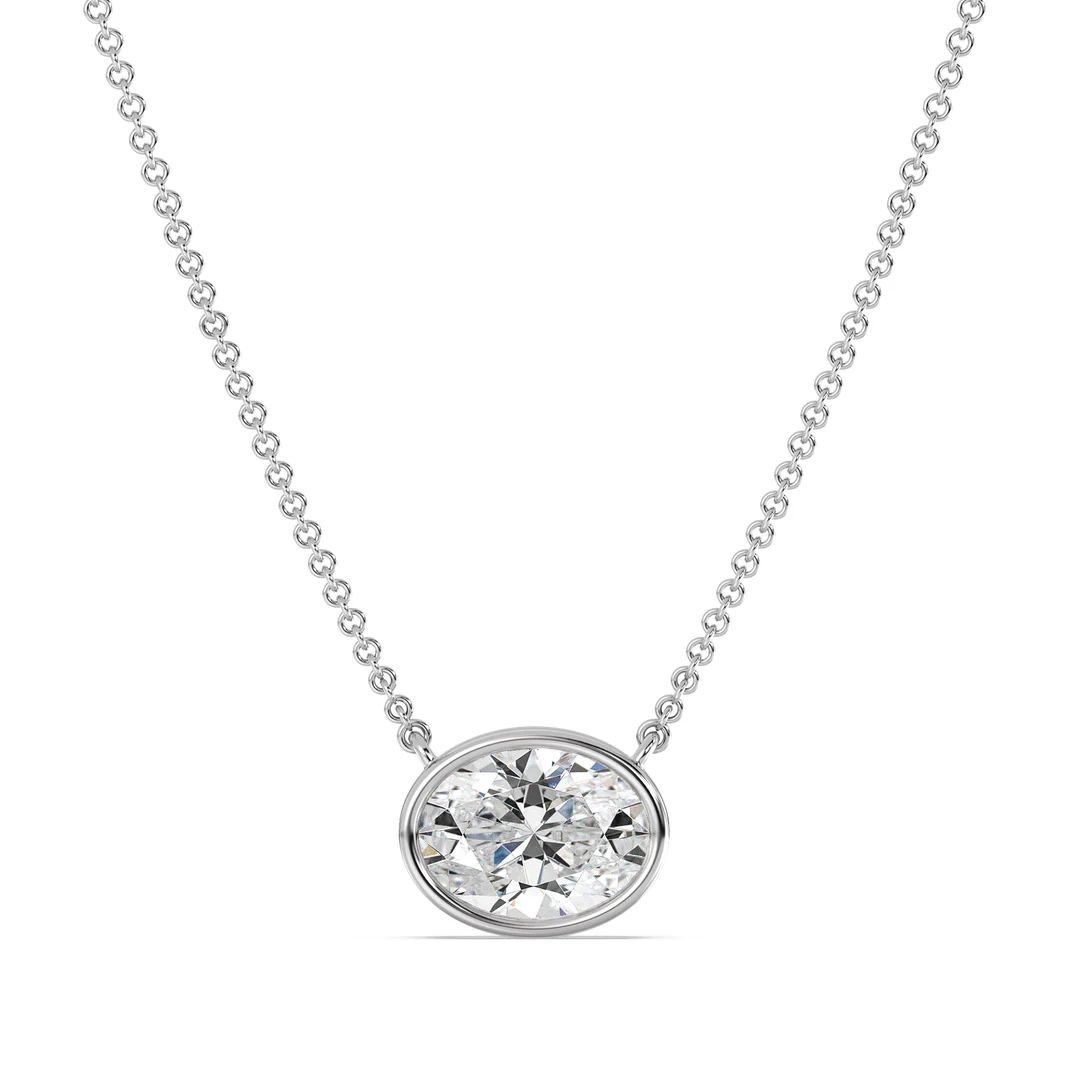 Oval Bezel-Set Solitaire Pendant Necklace - Image 5