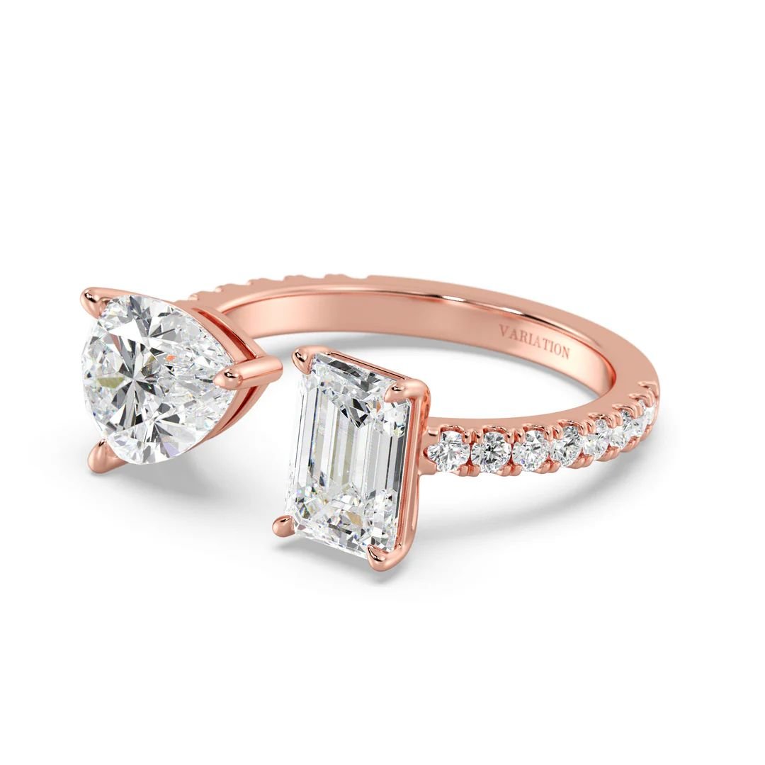 Toi et Moi Pear & Emerald Ring - Image 14