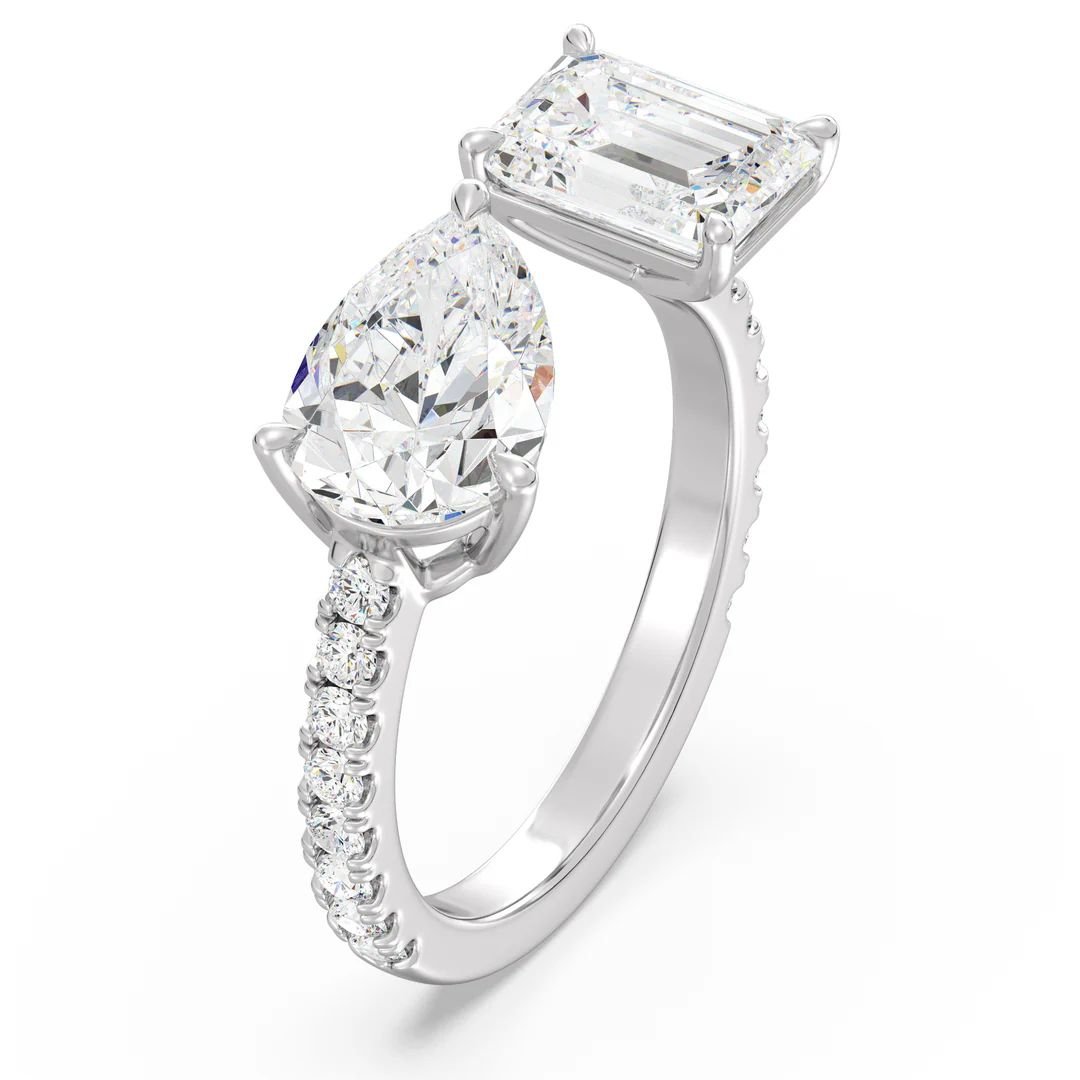 Toi et Moi Pear & Emerald Ring - Image 10