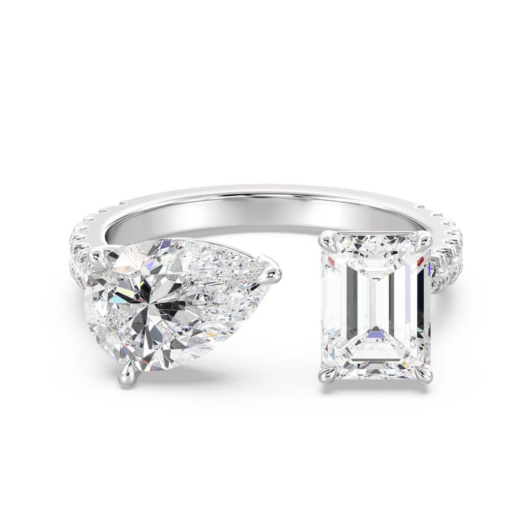 Toi et Moi Pear & Emerald Ring - Image 6