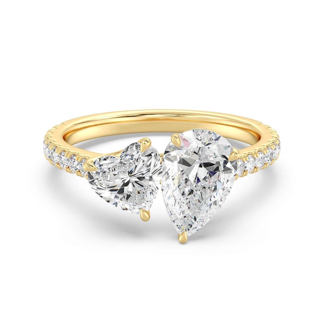 Toi et Moi Ring with Heart & Pear Halo Accents
